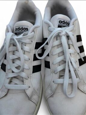 Adidas Men’s White Cloudfoam Sneakers with Black Stripes
